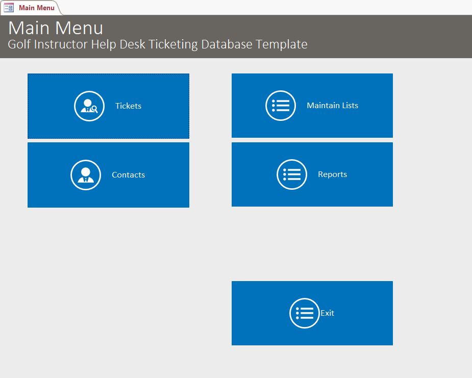 Golf Instructor Help Desk Ticket Tracking Template | Tracking Database